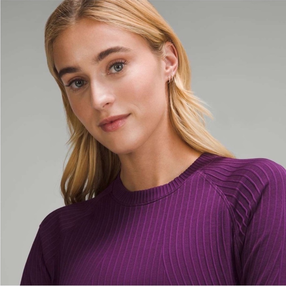 Lululemon dark purple Rest Less Longsleeve Sz 2 Athletic top ribbed pullover - Picture 9 of 9